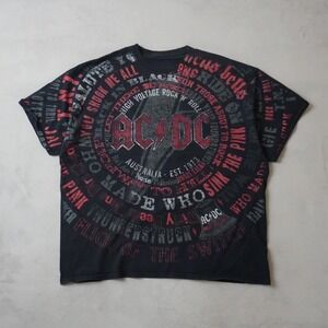 AC/DC Mens Graphic T-Shirt Black All Over Print Song Titles Rock Band XL